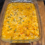 Spicy Corn Dip in baking dish on counter